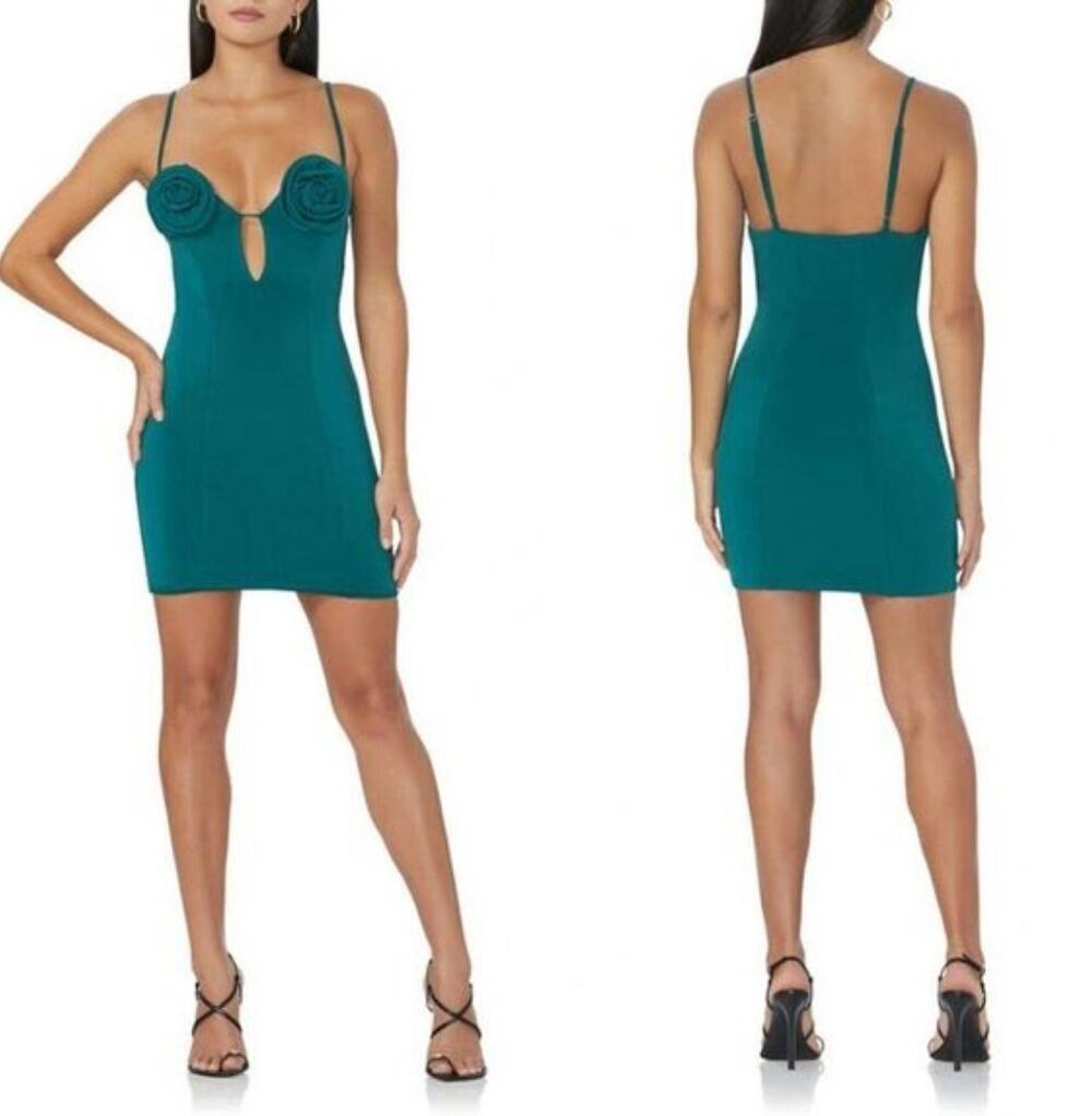 AFRM Silas Floral Applique Mini Dress Botanical Green Size Large Bodycon Party